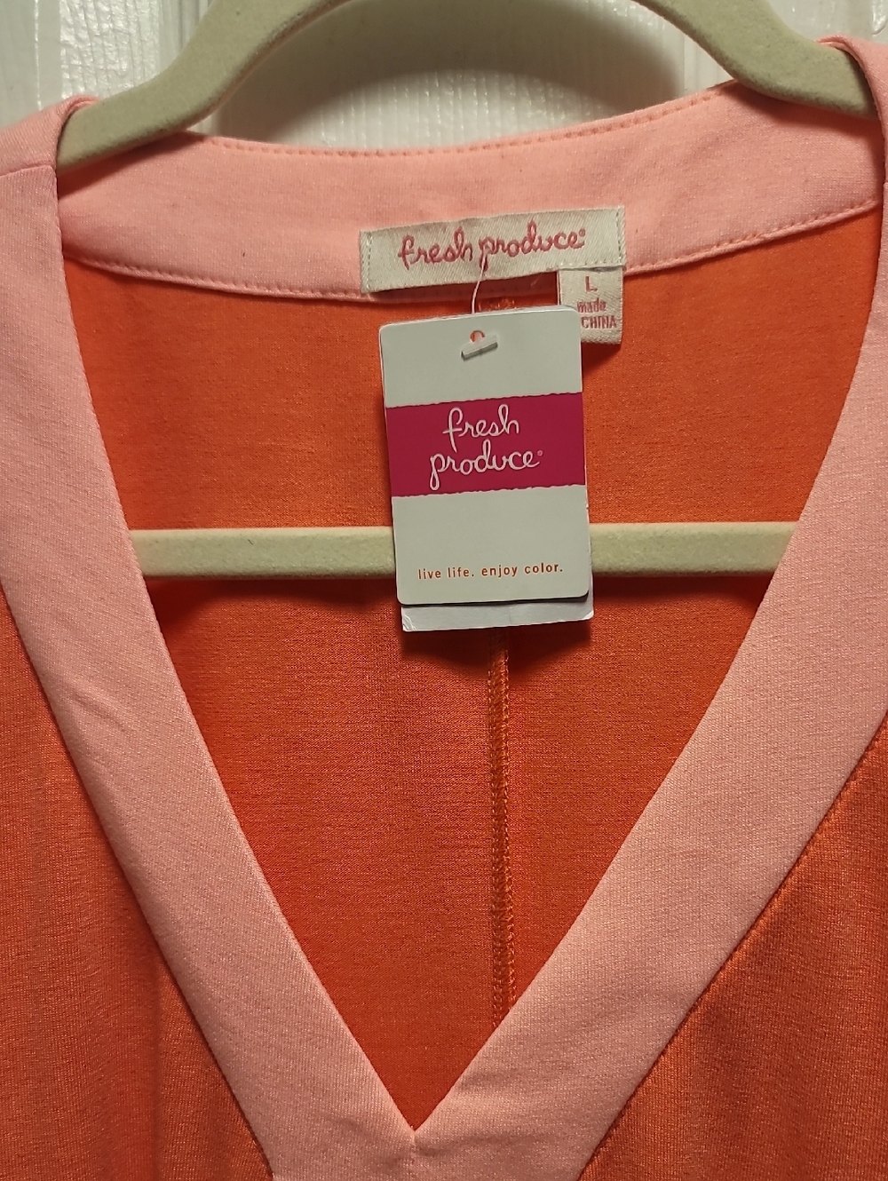 Fresh produce Women's Large Sleevelessl Dress with Light Pink Trim Sabrina Melon - Picture 3 of 6